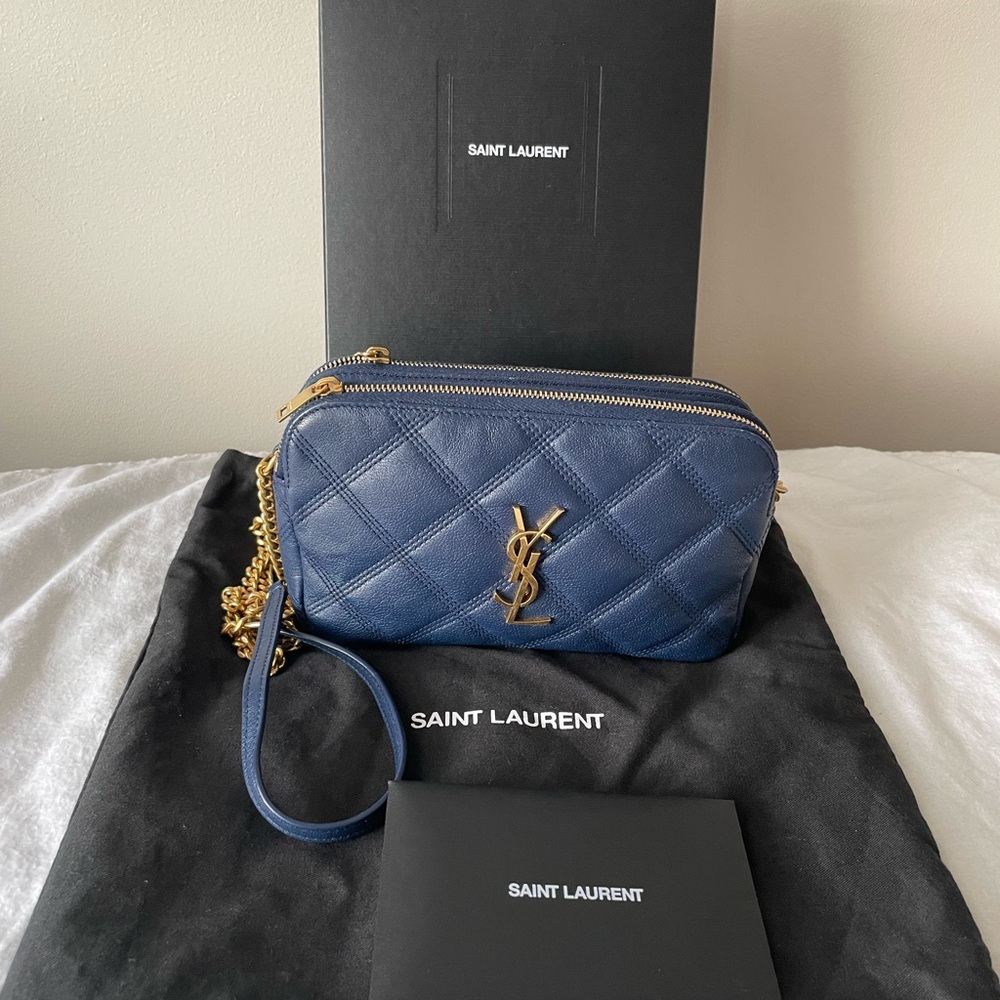 Saint Laurent Becky Blue Quilted Leather Bag